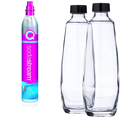 sodastream Cilindro Co2 Addizionale CQC con attacco rapido, bombola Co2 per gasatori  TERRA DUO & Bipack Bottiglie di Vetro da 1L compatibili con gasatore Duo 2x1L, Nero, 10x19.5x29