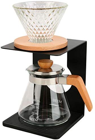 BEEM Pour Over Set di 4 tazze con filtro a mano in vetro effetto diamante, capacità 2, 0,5 l, con coperchio, struttura di alta qualità, base in silicone