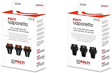 Polti PAEU0297 Kit 3 Spazzolini, Setole in Ottone & PAEU0250 Kit 3 Spazzolini in Nylon per Vaporetto