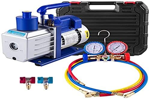 Mophorn 4.8 CFM Pompa a vuoto Manifold Gauge Set 1/3 HP Pompa a vuoto monostadio 5 Pa Tester sottovuoto Ideale per R407C R22 R134a R410a System No R410a Adattatore incluso