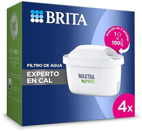 Brita Cartuccia filtro acqua MAXTRA PRO Expert in Cal pack 4 Ricambio originale  per la massima protezione degli elettrodomestici, riduce calce, impurità, cloro e metalli