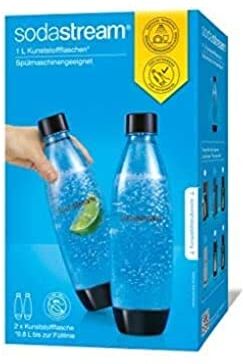 SodaStream DuoPack Fuse 2x bottiglia KST da 1L lavabile in lavastoviglie (senza BPA) flaconi di ricambio per  Bollitore d'acqua con bottiglie in PET, nero, 9x17,2x29