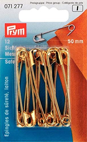 Prym Safety Pins, Ottone, Silver, 50 mm, goldfarbig, 12 Stück