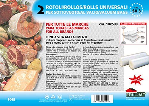 ELETTROCASA SV 3-2 ROTOLI TERMOSIGILLABILI PER SIGILLATRICE SOTTOVUOTO CM 18X500