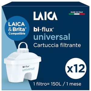 Laica bi-flux® universal Filtro per Acqua Compatibile con Caraffe Brita* Preserva i Sali Minerali e Riduce Cloro e Metalli Pesanti 12 Mesi di Acqua Filtrata (12 Filtri x 150L) Made in Italy Laica bi-flux® universal Filtro per Acqua Compatibile con Caraffe Brita* Preserva i Sali Minerali e Riduce Cloro e Metalli Pesanti 12 Mesi di Acqua Filtrata (12 Filtri x 150L) Made in Italy