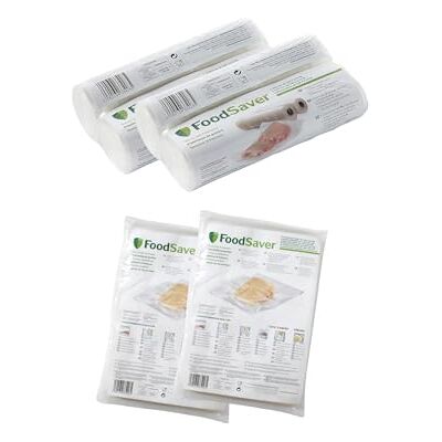 FoodSaver Kit 4 rotoli e 96 sacchetti sottovuoto per alimenti, goffrati FoodSaver Kit 4 rotoli e 96 sacchetti sottovuoto per alimenti, goffrati