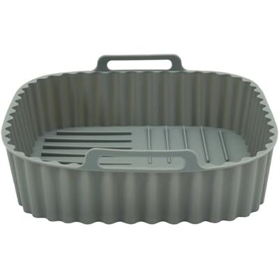 Fackelmann Cestino quadrato in silicone, stampo per friggitrice ad aria calda, stampo per friggitrice senza olio, grigio, silicone, 21 x 21 cm Fackelmann Cestino quadrato in silicone, stampo per friggitrice ad aria calda, stampo per friggitrice senza olio, grigio, silicone, 21 x 21 cm