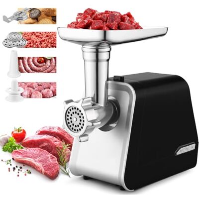 COOCHEER Tritacarne Elettrico 2000W Professionale 4 in 1 Macchina per Carne con Scatola di Conservazione Insaccatrice Salsicce, 3 Piastre, Kit Kibbeh & Accessorio Biscotti, Uso Domestico, Nero COOCHEER Tritacarne Elettrico 2000W Professionale 4 in 1 Macchina per Carne con Scatola di Conservazione Insaccatrice Salsicce, 3 Piastre, Kit Kibbeh & Accessorio Biscotti, Uso Domestico, Nero