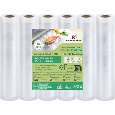 KitchenBoss Rotolo Sottovuoto Alimenti 6 Rotoli 28x300cm:Sacchetti Sottovuoto Alimenti per Macchina Sottovuoto e Cottura Sous Vide, Buste Sottovuoto Alimenti Adatti per Conservazione Alimenti KitchenBoss Rotolo Sottovuoto Alimenti 6 Rotoli 28x300cm:Sacchetti Sottovuoto Alimenti per Macchina Sottovuoto e Cottura Sous Vide, Buste Sottovuoto Alimenti Adatti per Conservazione Alimenti