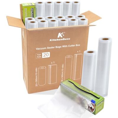 KitchenBoss Sacchetti Sottovuoto Alimenti 20 rotoli con 2 Scatole di Taglio:Rotoli Sottovuoto Alimenti 20 x 300 cm (10) + 28 x 300 cm (10), per Macchina Sottovuoto e Cuocitori Sous Vide KitchenBoss Sacchetti Sottovuoto Alimenti 20 rotoli con 2 Scatole di Taglio:Rotoli Sottovuoto Alimenti 20 x 300 cm (10) + 28 x 300 cm (10), per Macchina Sottovuoto e Cuocitori Sous Vide