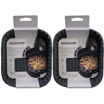 Fackelmann Set 2 stampi in silicone per friggitrice ad aria, accessori air fryer riutilizzabili antiaderenti, cestello silicone resistente forno e microonde, lavabili in lavastoviglie, 15x15 cm Fackelmann Set 2 stampi in silicone per friggitrice ad aria, accessori air fryer riutilizzabili antiaderenti, cestello silicone resistente forno e microonde, lavabili in lavastoviglie, 15x15 cm