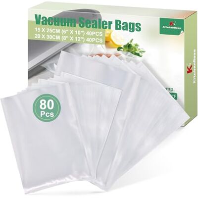 KitchenBoss Buste Sottovuoto Alimenti 15 x 25 cm (40) /20 x 30 cm (40):80 Bustes Sacchetti Sottovuoto Alimenti Goffrati, Buste Sottovuoto per Alimenti per Macchine Sottovuoto, 175 µm KitchenBoss Buste Sottovuoto Alimenti 15 x 25 cm (40) /20 x 30 cm (40):80 Bustes Sacchetti Sottovuoto Alimenti Goffrati, Buste Sottovuoto per Alimenti per Macchine Sottovuoto, 175 µm