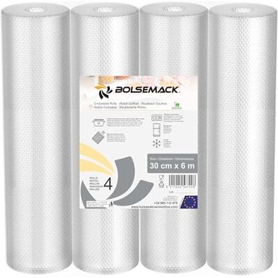 Bolsemack Sacchetti Sottovuoto alimenti Rotoli Sottovuoto per Alimenti per Macchine Sottovuoto rotolo sottovuoto alimenti Senza BPA (PACK 4, 30cm x 600cm) Bolsemack Sacchetti Sottovuoto alimenti Rotoli Sottovuoto per Alimenti per Macchine Sottovuoto rotolo sottovuoto alimenti Senza BPA (PACK 4, 30cm x 600cm)