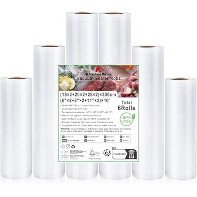 KitchenBoss Rotoli Sottovuoto per Alimenti:Sacchetti Sottovuoto per Alimenti 6 Rotoli, 15X2/20x2/28x2/300cm Buste Sottovuoto Alimenti, Sacchetti per Sottovuoto Alimenti Adattata Macchina Sottovuoto KitchenBoss Rotoli Sottovuoto per Alimenti:Sacchetti Sottovuoto per Alimenti 6 Rotoli, 15X2/20x2/28x2/300cm Buste Sottovuoto Alimenti, Sacchetti per Sottovuoto Alimenti Adattata Macchina Sottovuoto