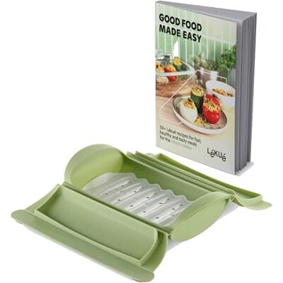 Lékué Pentola a vapore in silicone con vassoio e ricettario, 2 persone Lékué Pentola a vapore in silicone con vassoio e ricettario, 2 persone