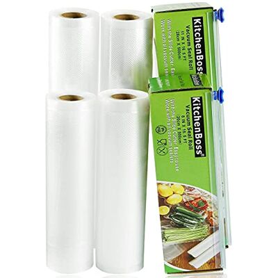 KitchenBoss Sacchetti Sottovuoto per Alimenti,4 Rotoli 20x500cm e 28x500cm Totale20M, (Non più forbici) Rotoli Sacchetti goffrati,per Conservazione Alimenti e Cottura Sous Vide KitchenBoss Sacchetti Sottovuoto per Alimenti,4 Rotoli 20x500cm e 28x500cm Totale20M, (Non più forbici) Rotoli Sacchetti goffrati,per Conservazione Alimenti e Cottura Sous Vide
