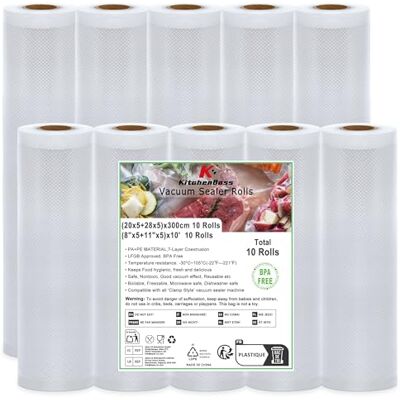 KitchenBoss Sacchetti Sottovuoto Alimenti:10 Rotoli Buste Sottovuoto Alimenti, 20/28 x 300cm, Buste Sottovuoto Alimenti Goffrati Compatibili con Macchine Sottovuoto e Cottura Sous Vide KitchenBoss Sacchetti Sottovuoto Alimenti:10 Rotoli Buste Sottovuoto Alimenti, 20/28 x 300cm, Buste Sottovuoto Alimenti Goffrati Compatibili con Macchine Sottovuoto e Cottura Sous Vide