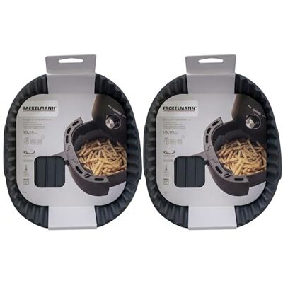 Fackelmann Set 2 stampi in silicone per friggitrice ad aria 19 cm, accessori air fryer fondo rialzato antiaderente, cestello silicone riutilizzabile, forno e microonde, 230°C lavabile lavastoviglie Fackelmann Set 2 stampi in silicone per friggitrice ad aria 19 cm, accessori air fryer fondo rialzato antiaderente, cestello silicone riutilizzabile, forno e microonde, 230°C lavabile lavastoviglie