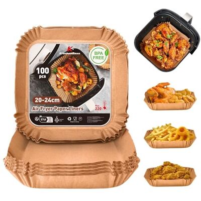 KitchenBoss 100 Pezzi Carta Forno Per Friggitrice Ad Aria: Contenitori Fogli Per Friggitrice Ad Aria Quadrata 20-24cm, Antiaderente Usa e Getta Carta Pergamena per Air Fryer Forno Padelle Microonde KitchenBoss 100 Pezzi Carta Forno Per Friggitrice Ad Aria: Contenitori Fogli Per Friggitrice Ad Aria Quadrata 20-24cm, Antiaderente Usa e Getta Carta Pergamena per Air Fryer Forno Padelle Microonde