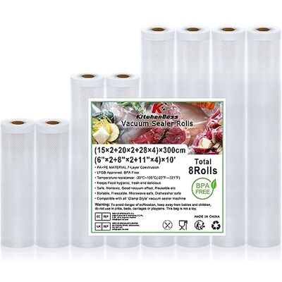 KitchenBoss Sacchetti Sottovuoto Alimenti Sottovuoto Rotoli:Sacchetti per Sottovuoto senza BPA, Buste Sottovuoto Alimenti per Macchina Sottovuoto e Cottura Sous Vide, 8 Rotoli 15x2/20x2/28x4/x300cm KitchenBoss Sacchetti Sottovuoto Alimenti Sottovuoto Rotoli:Sacchetti per Sottovuoto senza BPA, Buste Sottovuoto Alimenti per Macchina Sottovuoto e Cottura Sous Vide, 8 Rotoli 15x2/20x2/28x4/x300cm