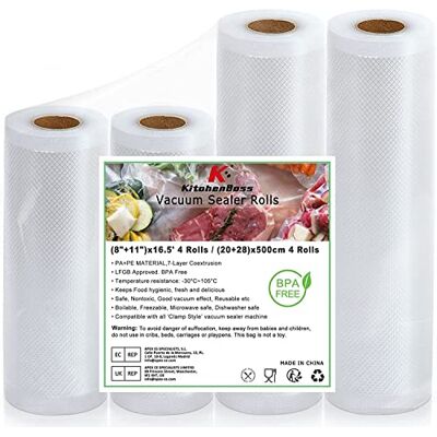 KitchenBoss Sacchetti Sottovuoto per Alimenti:Rotolo Sottovuoto Alimenti senza BPA, Sacchetto per Cottura Sottovuoto Goffrato, 4 Rotoli 20/28/500cm Buste Sottovuoto Alimenti per Macchine Sottovuoto KitchenBoss Sacchetti Sottovuoto per Alimenti:Rotolo Sottovuoto Alimenti senza BPA, Sacchetto per Cottura Sottovuoto Goffrato, 4 Rotoli 20/28/500cm Buste Sottovuoto Alimenti per Macchine Sottovuoto