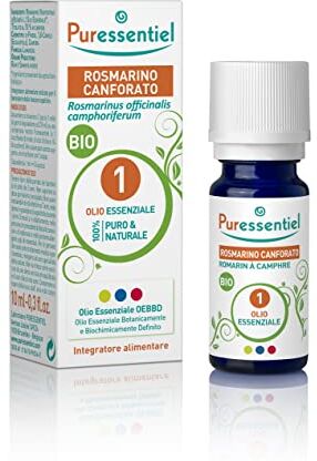 Puressentiel , Olio Essenziale di Rosmarino Canforato, 100% Puro e Naturale, OEBBD (Olio Essenziale Botanicamente e Biochimicamente Definito), Agricoltura Biologica, Vegan e Cruelty Free, 10 ml