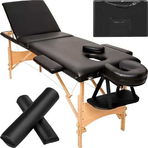 TecTake ® Set Lettino da Massaggio Daniel con Rulli, Pieghevole, Regolabile, Portatile, Lettino con Imbottitura Confortevole, Struttura Robusta, Accessori Inclusi, Capacità 250kg Nero