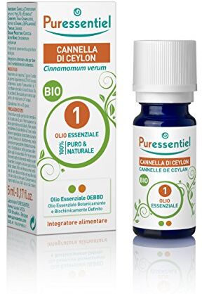 Puressentiel Olio Essenziale di Cannella di Ceylon Bio 100% Puro e Natuale OEBBD (Olio Essenziale Botanicamente e Biochimicamente Definito) Da Agricoltura Biologica Vegan e Cruelty Free 5 ml