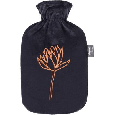 Fashy Borsa dell'acqua calda da 2,0 l, con rivestimento in ratina e applicazione floreale, colore: nero Fashy Borsa dell'acqua calda da 2,0 l, con rivestimento in ratina e applicazione floreale, colore: nero