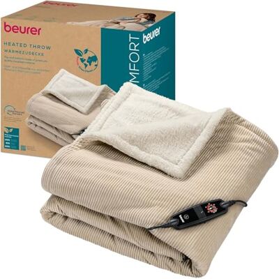 Beurer Coperta termica elettrica HD 80 Cord beige con 6 livelli di temperatura, materiali riciclati, con spegnimento automatico e sistema di sicurezza, coperta in morbido tessuto a coste alla moda Beurer Coperta termica elettrica HD 80 Cord beige con 6 livelli di temperatura, materiali riciclati, con spegnimento automatico e sistema di sicurezza, coperta in morbido tessuto a coste alla moda