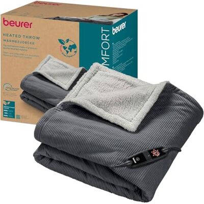 Beurer HD 80 Coperta termica in velluto a coste con 6 livelli di temperatura, materiali riciclati, con spegnimento automatico e sistema di sicurezza, coperta in morbido tessuto grigio Beurer HD 80 Coperta termica in velluto a coste con 6 livelli di temperatura, materiali riciclati, con spegnimento automatico e sistema di sicurezza, coperta in morbido tessuto grigio