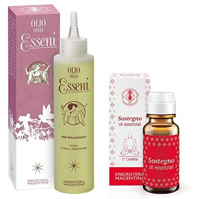 Erboristeria Magentina Olio Degli Esseni Da Massaggio 150 ml + Olio Essenziale Degli Esseni (Sostegno) 10 ml Primo Chackra Dona forza e vitalità, effetto balsamico adatto allo sport Erboristeria Magentina Olio Degli Esseni Da Massaggio 150 ml + Olio Essenziale Degli Esseni (Sostegno) 10 ml Primo Chackra Dona forza e vitalità, effetto balsamico adatto allo sport