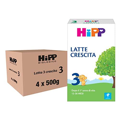 HiPP Latte 3 Crescita, Latte in Polvere, Indicato per Bambini Dopo il 1° Anno d'Età, 4 Confezioni da 500 gr