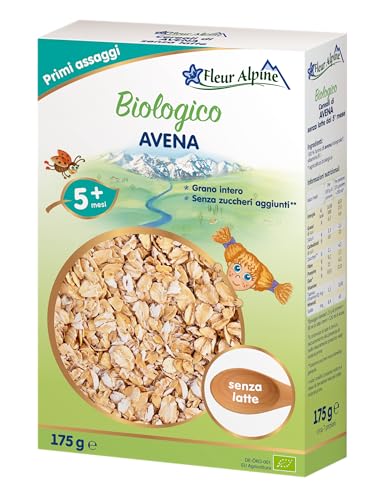 Alpine Cereali d'Avena Biologici Baby Delizioso Porridge per Colazioni Deliziosamente Cremose   Cereali nutrienti e facili da preparare dai 5 mesi in su, senza zuccheri aggiunti   7 porzioni