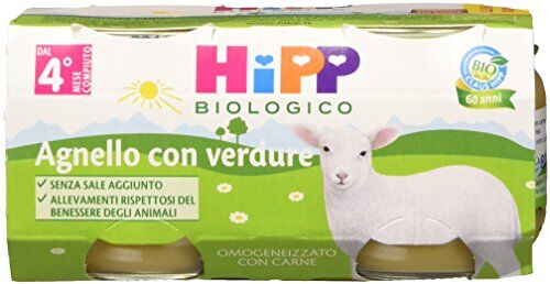 HiPP Omogeneizzato di Carne Biologico per Neonati, Gusto Agnello con Verdure, Senza glutine, Senza Sali e Aromi Aggiunti, 24 Vasetti da 80 g