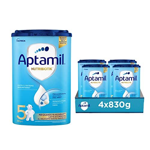 Aptamil Nutriobiotik 5 Latte di Crescita in Polvere al Delicato gusto di Vaniglia per Bambini dai 36 mesi da 3320 grammi (4 confezioni da 830g)