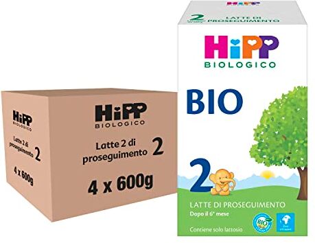 HiPP Latte 2 di Proseguimento Bio, Latte in Polvere per Neonati, Indicato dal 6° Mese Compiuto, 4 Confezioni da 600 gr