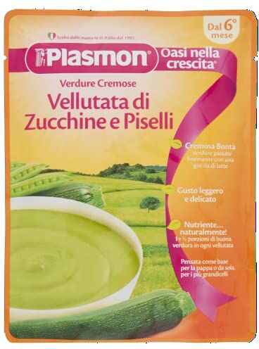 Plasmon La Vellutata Zucchine e piselli 180g 12 Pouch La pappa pronta da gustare, con ingredienti selezionati