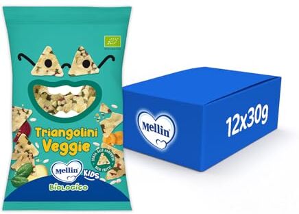 Mellin Triangolini Veggie Snack Biologico per Bambini dai 3 anni in su 8 Confezioni da 30 grammi (Totale 240gr)