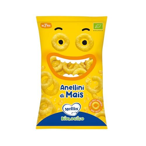 Mellin Anellini di Mais Snack Biologico per Bambini dall'7° Mese Compiuto 6 Confezioni da 15 grammi (Totale 90gr)