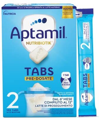 Aptamil NUTRIBIOTIK 2 Latte di Proseguimento Dal 6° mese compiuto al 12° Confezione da 21 bustine (105 tabs pre-dosate)