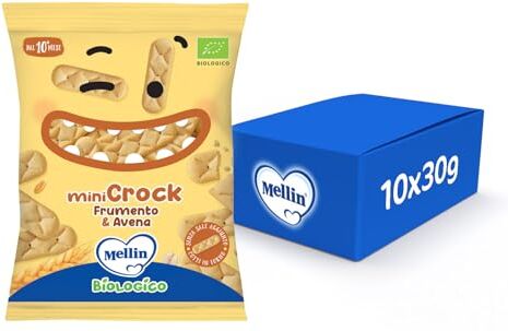 Mellin MiniCrock Frumento e Avena Snack Biologico, per Bambini dal 10° Mese Compiuto 10 Confezioni da 30 grammi (Totale 300gr)