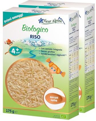 Alpine Baby Porridge   Confezione da 2 Cereali di Riso Biologici Delizioso Porridge da Colazione Porridge nutriente senza glutine 4+ mesi senza zuccheri aggiunti Porzioni 2x7