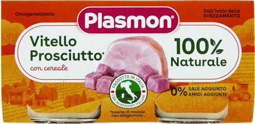 Plasmon Omogeneizzato Carne Vitello, prosciutto e cereale 2x80g Con Carne Italiana, 100% naturale, senza amidi e sale aggiunti