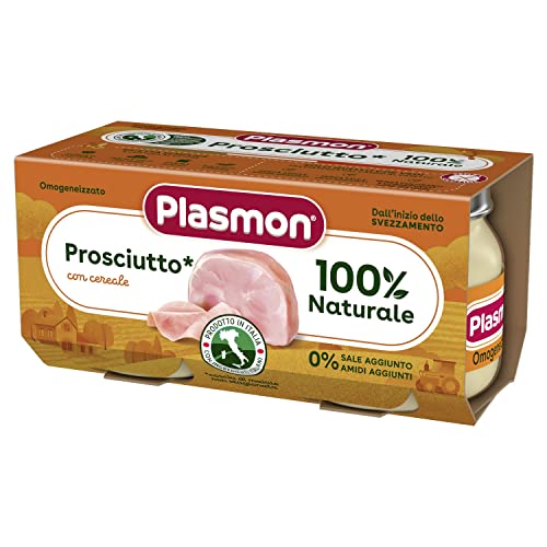 Plasmon Omogeneizzato Carne Prosciutto e Cereale 2x80 g con Carne Italiana, 100% naturale, senza amidi e sale aggiunti