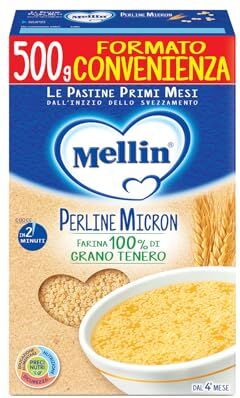 Mellin Perline Micron Pastina a base di Farina di Grano Tenero e Vitamina B1, per Bambini dal 4° Mese Compiuto Confezione da 500gr