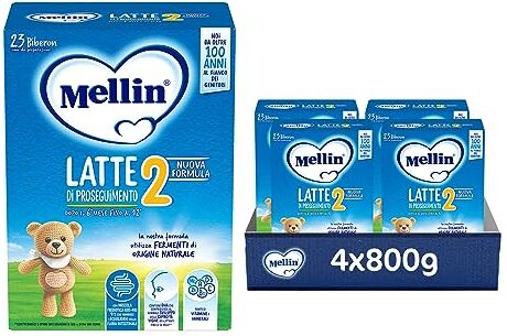 Mellin 2 Latte di Proseguimento in Polvere per Neonati dal 6° Mese Compiuto al 12° 3200 grammi (4 confezioni da 800g)