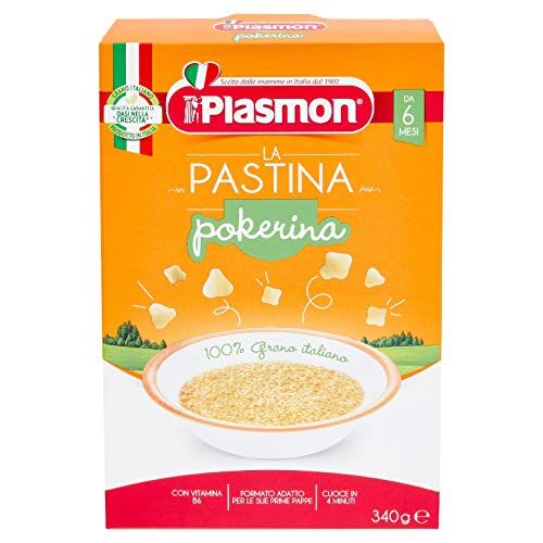 Plasmon La Pastina Pokerina 340g 12 Box Con Farina di grano tenero 100% Italiano, piccola e morbida in bocca