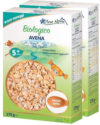 Alpine Confezione da 2 porzioni di farina d'avena biologica per bambini – Porridge serale per bambini   Preparazione facile Porridge di cereali 5+ mesi senza zuccheri aggiunti 2x7 porzioni