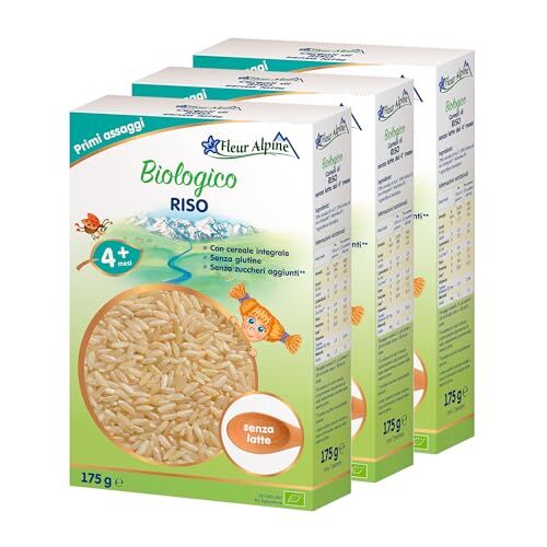 Alpine Baby Porridge  Confezione da 3 Cereali di Riso Biologici Delizioso Porridge da Colazione Porridge nutriente senza glutine 4+ mesi senza zuccheri aggiunti Porzioni 3x7